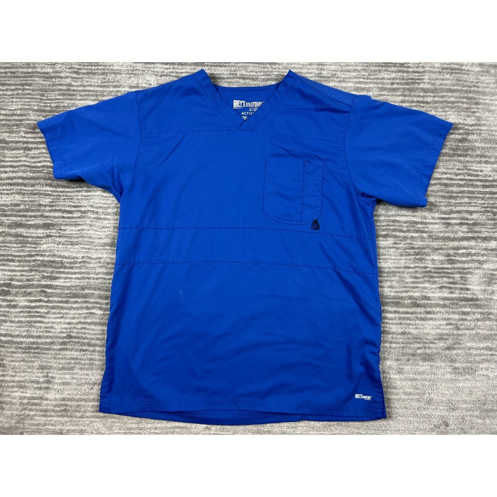 Grey's Anatomy Scrub Top Mens M Blue Active V-Neck Pocket Professional Wear